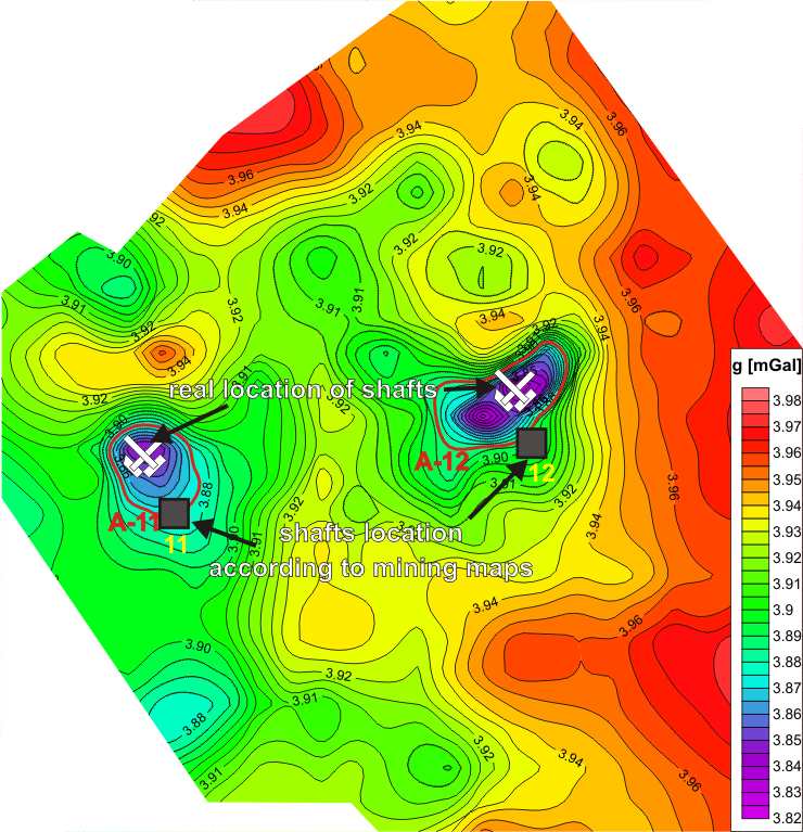 GeoSpectrum - Map of gravity anomalies in Bouguer reduction on the basis of microgravimetric surveys